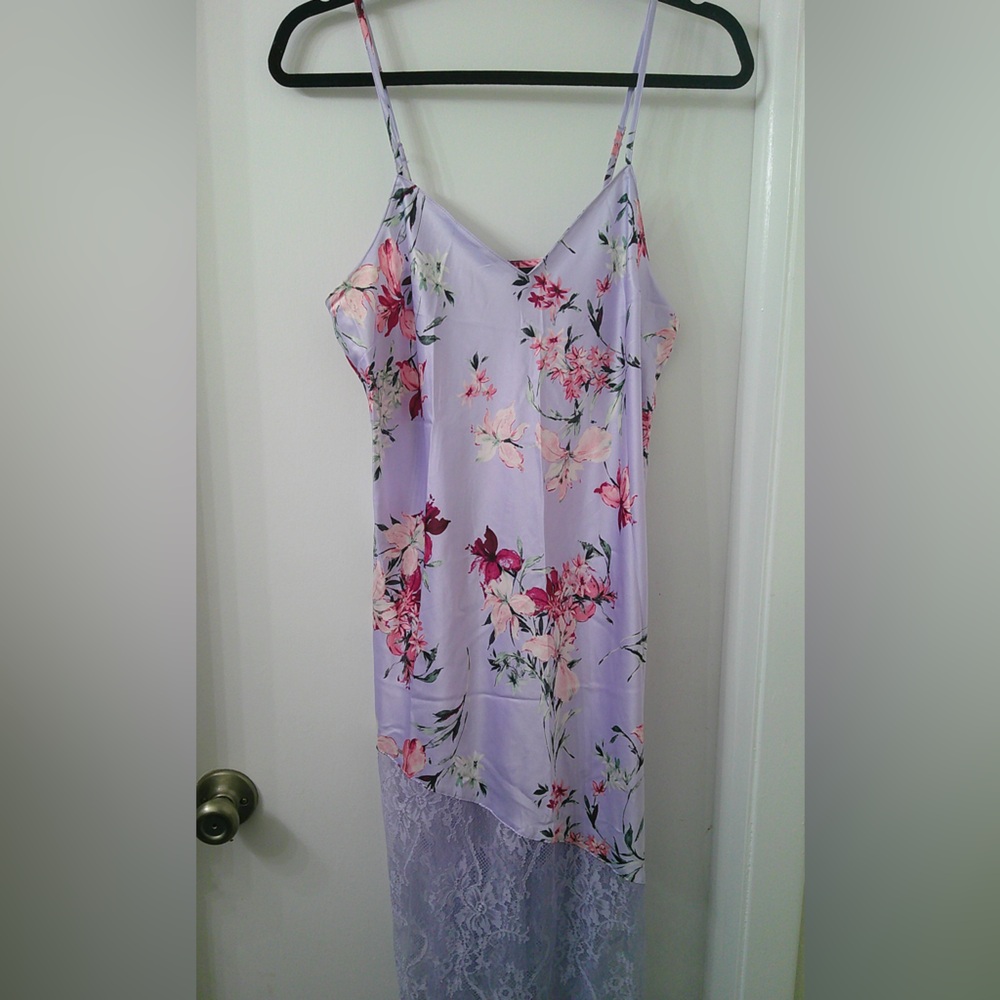 INC International Concepts Lavender Floral Slip Dress with Lace Panel